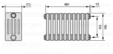 Схема (чертеж) Радиатор Zehnder Charleston 5019/10 №7610 Белый глянцевый RAL 9016